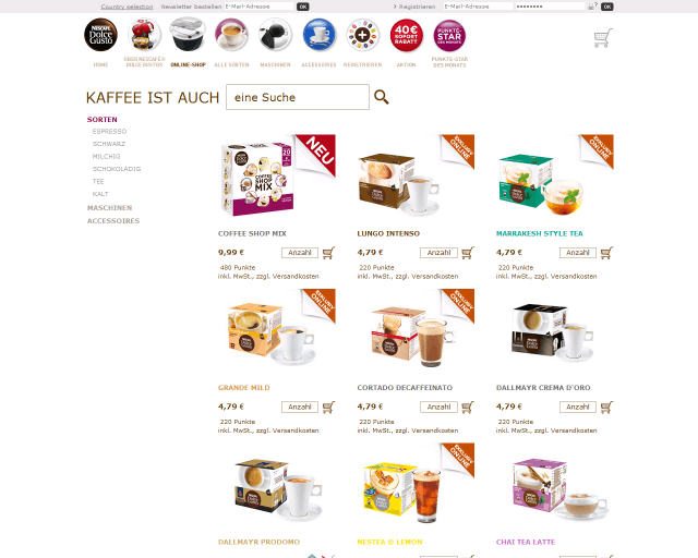 Dolce Gusto Webseite