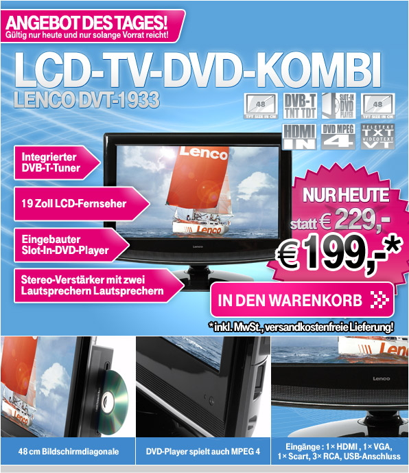 Lenco DVT-1933 Schwarz LCD-TV/DVD Kombi für 199 EUR