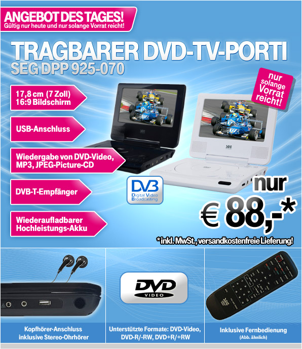 Tragbarer DVD-Player SEG DPP 925-070